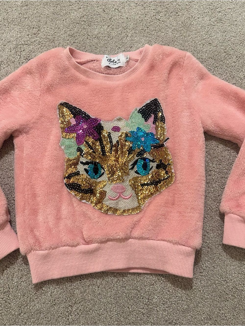 Lola + The Boys Pink Sequin Cat Applique Sweatshirt – Size 2 EUC